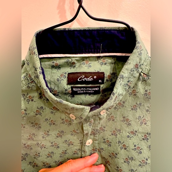 CODE Tessuto Italiano Made in Turkey Men’s Shirt Size M Green little flowers - Picture 4 of 6